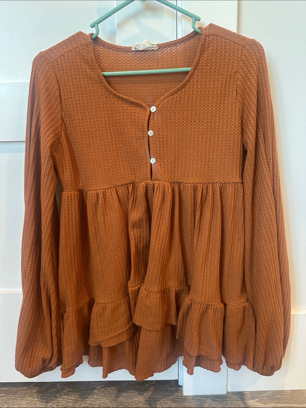 Mia Joy Size 14 Rust Waffle Knit Babydoll Top 🍂